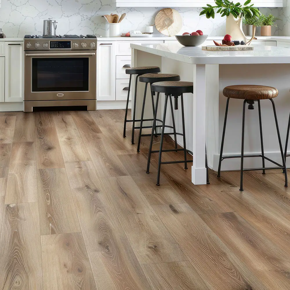 Modern kitchen with vinyl plank flooring