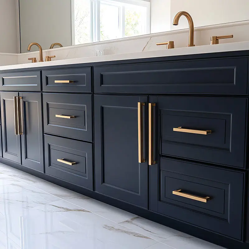 master bathroom-navy blue shaker cabinets