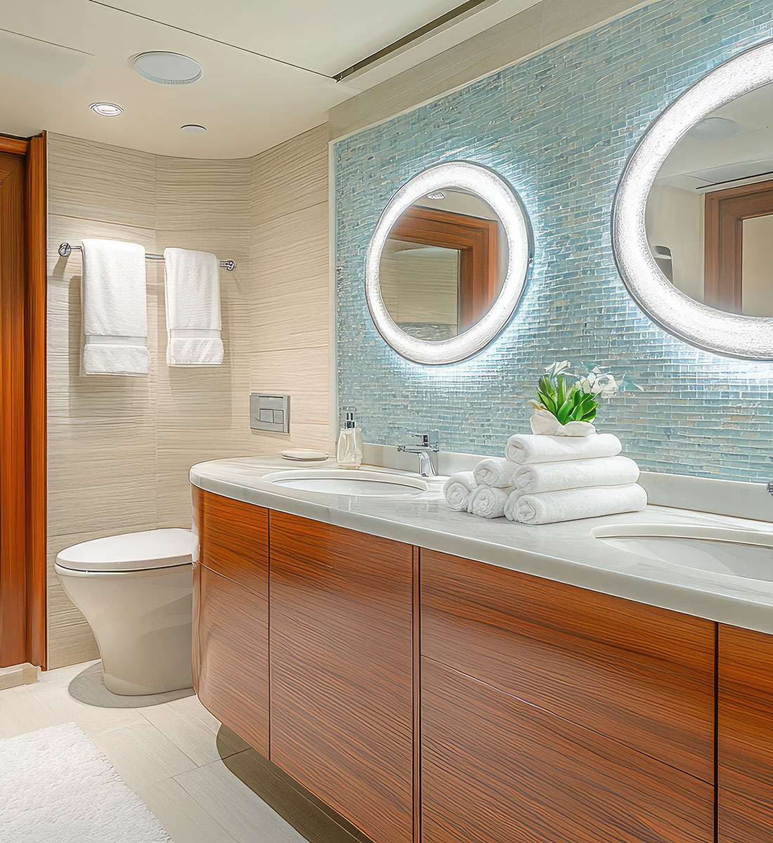 minimalist wooden vanity clean backsplash