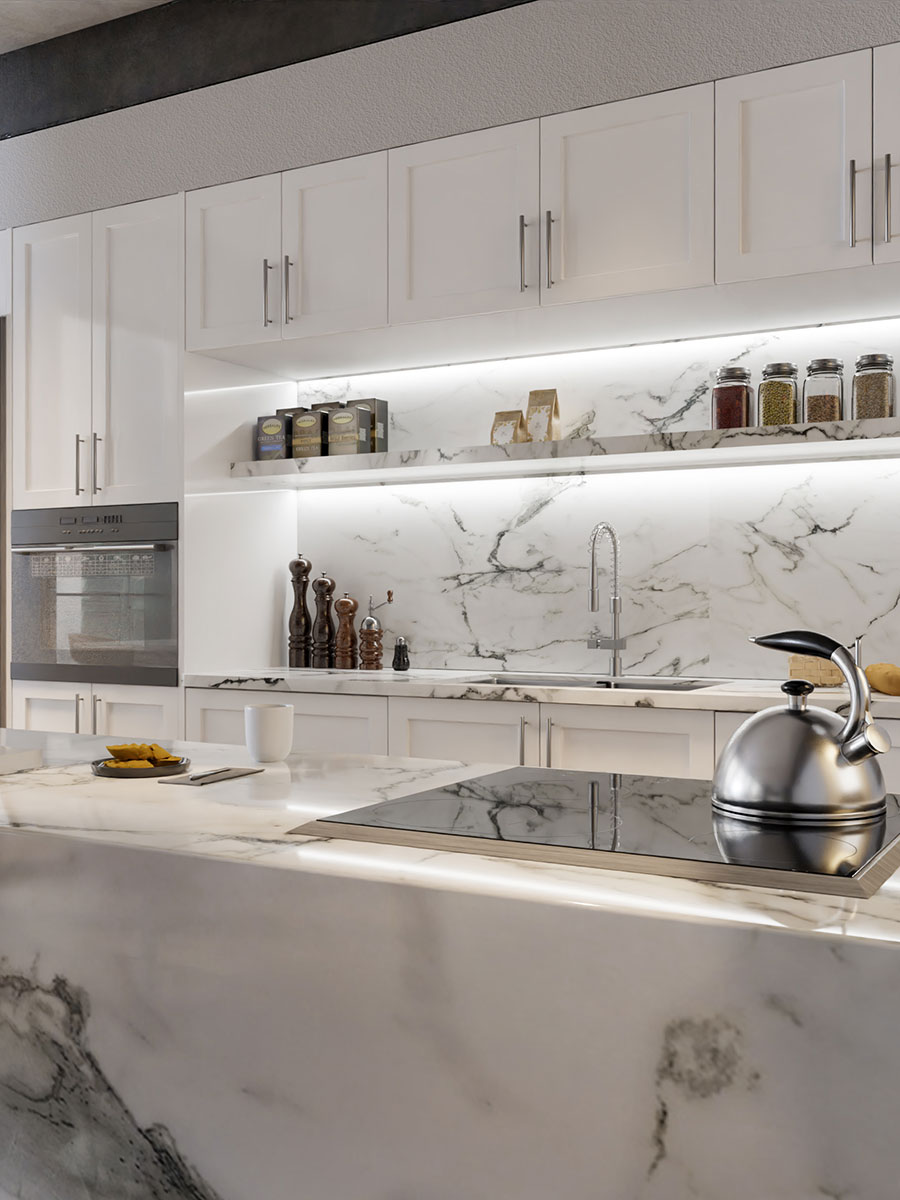 quartz and marble kitchen countertops