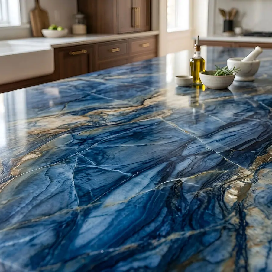 Blue Marble Kitchen Island Countertop with Natural Stone