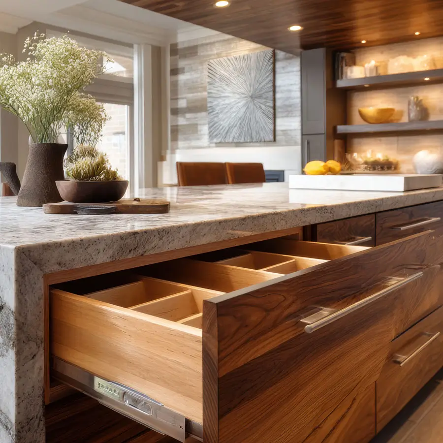 kitchen island with marble countertop with drawer